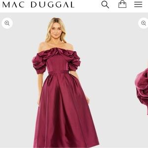 Mac Duggal Plum Off the Shoulder Tea Length Dress